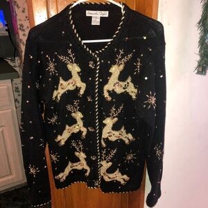 Christmas Cardigan vintage Samantha Taylor Reindeer women’s small
